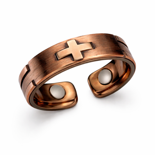 Anillo de Cobre con Imanes de Neodimio y Cruz Grabada – Símbolo de fuerza y protección