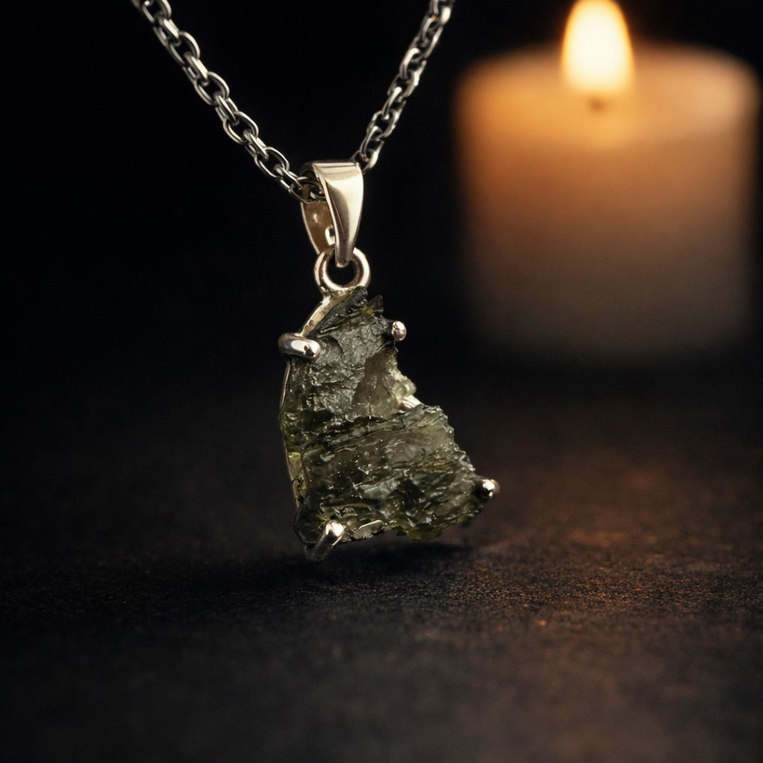 Colgante de Moldavita Natural – Origen único, presencia y transformación